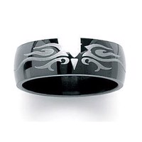 bp1130000 - Stål ring, poleret sort med tatoo mønster
