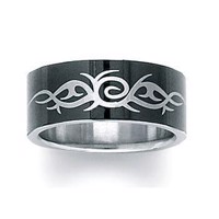 bp1131400 - Stål ring, poleret sort med tatoo mønster