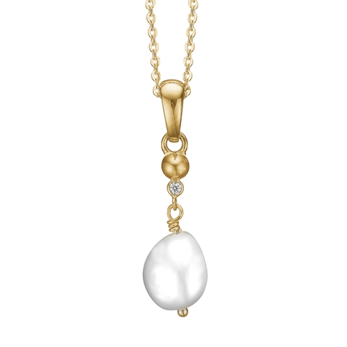 Halskæde hvid perle forgyldt sølv | By Aagaard