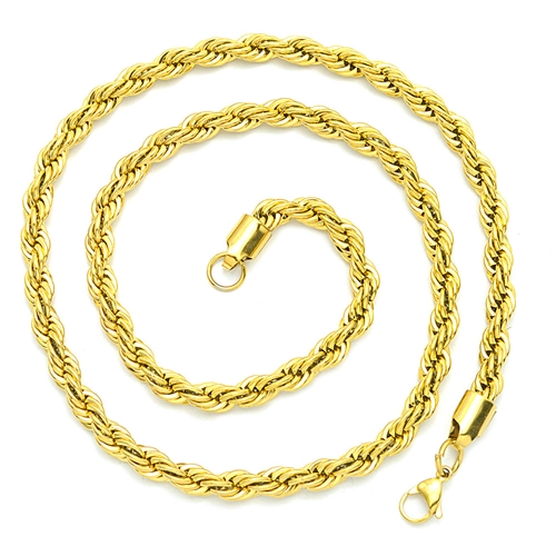 Rope cordel kæde 4 mm forgyldt stål 